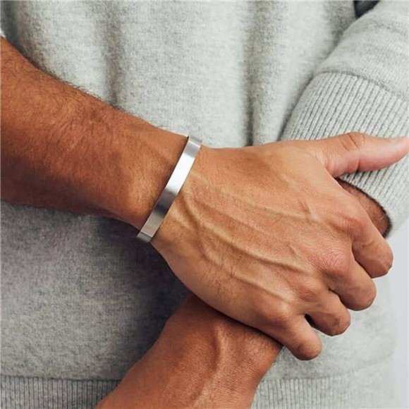 4Pcs Men's Cuff Bracelets Silver Cuff Bracelet Leaves Pattern Twisted Open Cuff - Picture 2 of 7